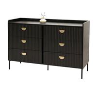 Commode HWC-O39, Armoire Highboard, 6 tiroirs mélamine MDF 80x120x44cm aspect bois noir