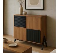 Commode HWC-O40, armoire buffet haut avec portes et compartiments de rangement, MDF métal mélaminé 94x79x40cm naturel