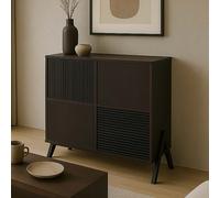 Commode HWC-O40, armoire buffet haut avec portes et compartiments de rangement, MDF métal mélamine 94x79x40cm aspect noyer Marron