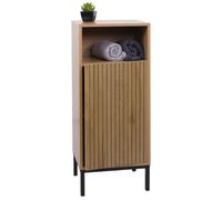 Commode HWC-O42, commode de salle de bain Armoire de salle de bain Armoire à 1 porte, 3 compartiments de rangement, MDF mélaminé 98x39x30cm aspect bois naturel