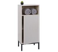 Commode HWC-O42, commode de salle de bain Armoire de salle de bain Armoire à 1 porte, 3 compartiments de rangement, MDF mélaminé 98x39x30cm aspect bois beige