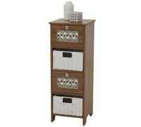 Commode HWC-O75, meuble à tiroirs, 4 tiroirs, tiroirs en osier, bois mélaminé 82 x 30 x 30 cm marron