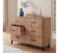 Mendler Commode HWC-P42, Buffet, 6 tiroirs, 86 x 120 x 40 cm - Aspect chêne Wotan