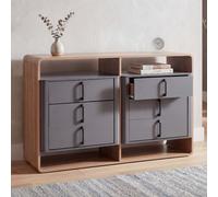 Commode HWC-P43, buffet haut, 6 tiroirs en MDF, 80 x 120 x 42 cm aspect chêne Rivera, gris foncé
