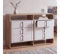 Commode HWC-P43, buffet haut, 6 tiroirs en MDF, 80 x 120 x 42 cm aspect chêne Wotan, blanc