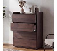 Commode HWC-P44, buffet, 4 tiroirs à ouverture par pression, MDF 107 x 80 x 40 cm aspect noyer