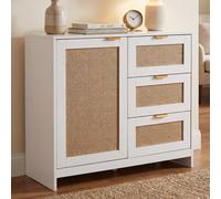 Commode HWC-P50, armoire buffet haut, tiroirs, compartiment de rangement, façade en MDF mélaminé lin blanc