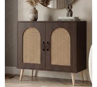 Commode HWC-P51, armoire avec portes, buffet, compartiments de rangement, polyrotin, MDF mélaminé, 79 x 80 x 40 cm aspect noyer Marron