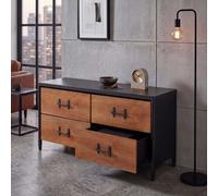 Commode HWC-Q66, buffet, armoire, table de service, tiroirs de style industriel 60 x 120 x 40 cm bois marron, métal noir