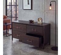 Commode HWC-Q66, buffet, armoire, table de service, tiroirs de style industriel 60 x 120 x 40 cm bois noir, métal couleur cuivre