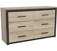 Commode Industrielle 6 Tiroirs - Coloris Noir & Chêne Kronberg - 129,1 x 41,8 x 77,1 cm