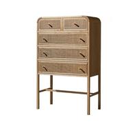 Commode japonaise en rotin avec poignées dorées - Grande armoire de rangement en bois pour salon, entrée et chambre à coucher - Élégante nizer pour placard et table d'accompagnement