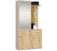 Commode JERRY Cachemire 80 cm 1 porte 3 tiroirs couleur Chêne Artisan mat 2 étagères 80x35x77 cm