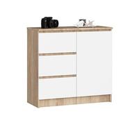 AKORD Kommode K-80 Jerry avec 3 Tiroirs | Armoire avec 2 étagères et 1 Porte | pour Le Salon Chambre à Coucher | Moderne | Plateau Laminé 16mm | 80x77x35 cm | Chêne Sonoma + Façade Blanc