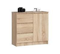 Commode JERRY Chêne Sonoma 80 cm 1 porte 3 tiroirs façade Chêne Sonoma 2 étagères 80x35x77 cm