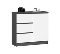 AKORD Kommode K-80 Jerry avec 3 Tiroirs | Armoire avec 2 étagères et 1 Porte | pour Le Salon Chambre à Coucher | Moderne | Plateau Laminé 16mm | 80x77x35 cm | Gris Graphite + Façade Blanc