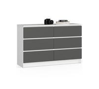 Commode AKORD K120 Blanche 120 cm 6 tiroirs façade Gris Graphite 120x40x77 cm