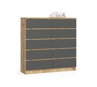 Commode K120 Chêne Artisan 120 cm 10 tiroirs façade Gris Graphite 120x40x121 cm