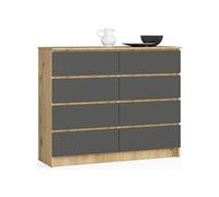 Commode K120 Chêne Artisan 120 cm 8 tiroirs façade Gris Graphite 120x40x99 cm