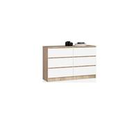 Commode k120 chêne sonoma 120 cm 6 tiroirs façade blanche 120x40x77 cm