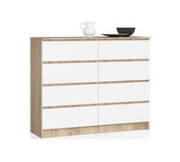 AKORD Commode K-120 avec 8 Tiroirs | Commode Classique pour La Chambre, Salon | Meuble de Rangement | L120 x H99 x P40 cm, Poids 65 kg | Chêne Sonoma/Blanc