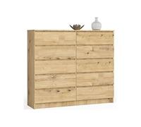 AKORD Commode K-140 avec 10 (2 x 5) tiroirs | Commode Salon | Commode Rangement | Meubles de Salon | L138 x H121 x P40 cm, Poids 75 kg | Artisan Chêne