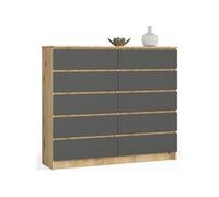 Commode K140 Chêne Artisan 138 cm 10 tiroirs façade Gris Graphite 138x40x121 cm