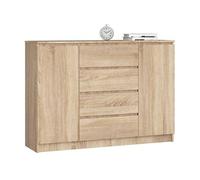 Commode K140 Chêne Sonoma 138 cm 2 portes 4 tiroirs façade Chêne Sonoma 4 étagères 138x40x99 cm