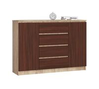 Commode K140 Chêne Sonoma 138 cm 2 portes 4 tiroirs façade Wengé 4 étagères 138x40x99 cm