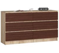 Commode K140 Chêne Sonoma 138 cm 6 tiroirs façade Wengé 138x40x77 cm