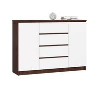 Commode K140 Wengé 138 cm 2 portes 4 tiroirs façade Blanche 4 étagères 138x40x99 cm