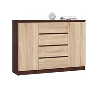 Commode K140 Wengé 138 cm 2 portes 4 tiroirs façade Chêne Sonoma 4 étagères 138x40x99 cm