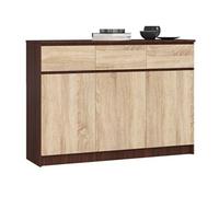 Commode K140 Wengé 138 cm 3 portes 3 tiroirs façade Chêne Sonoma 6 étagères 138x40x99 cm