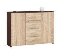 Commode K45 Wengé 110 cm 2 portes 4 tiroirs façade Chêne Sonoma 4 étagères 110x35x80 cm