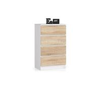 Commode k60 blanche 60 cm 4 tiroirs façade chêne sonoma 60x40x99 cm