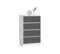 Commode K60 Blanche 60 cm 4 tiroirs façade Gris Graphite 60x40x99 cm