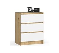 Commode K60 Chêne Artisan 60 cm 3 tiroirs façade Blanche 60x40x77 cm