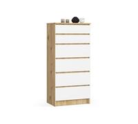 Commode K60 Chêne Artisan 60 cm 6 tiroirs façade Blanche 60x40x130 cm