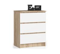 Commode K60 Chêne Sonoma 60 cm 3 tiroirs façade Blanche 60x40x77 cm
