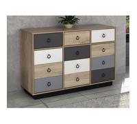 Vente-unique - Commode Krypton - 3 tiroirs et 3 Portes - Coloris : chêne, Blanc et Gris