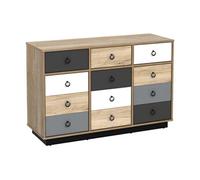 Commode KRYPTON - 3 tiroirs et 3 portes - Coloris : chêne, blanc et gris Multicolore