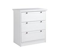 Commode LANDWOOD 3 Tiroirs - Décor blanc - Style campagne - L80 x P45 x H90 cm