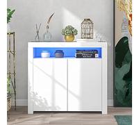 Commode LED blanche meuble TV 2 portes bois lumière LED kitchenette moderne