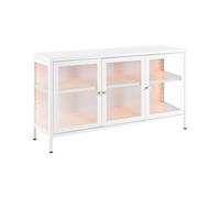 Commode LED Moderne en Acier Étagères avec 3 Portes Verre Blanc Newport