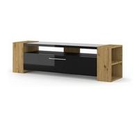 Commode Livia Chêne artisanal noir brillant 45x160x40cm Beige/Noir G