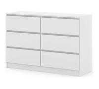 Commode MAJA 120 cm blanc mat - meuble à 6 tiroirs, style moderne, idéal pour chambre, salon ou bureau