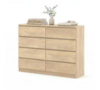 Commode Maja S8 140 x 40 x 104 cm avec 8 tiroirs - Buffet Moderne sans poignées - Meuble Salon Classique - Commode de Couloir ou de Bureau (chêne crème)