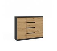 CDF Commode 2 Portes et 4 Tiroirs Meuble de Rangement Salon Chambre Buffet Haut Design Moderne 120 x 40 x 97 cm - Chêne Artisan/Anthracite