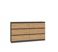 COMMODE MALWA 6 TIROIRS M6 140 - ANTHRACITE / CHÊNE ARTISAN