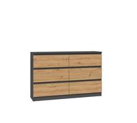 CDF Malwa M6 120 | Couleur : anthracite - chêne artisan | Armoire à documents, petits objets | Idéal pour le salon, la chambre à coucher, la chambre d'enfant, l'adolescent et le bureau | 6 tiroirs